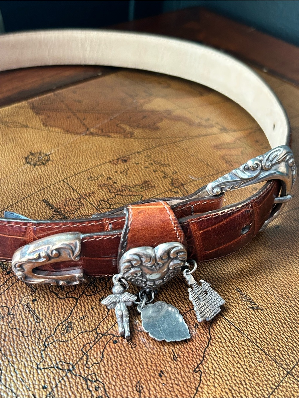 1996 BRIGHTON Belt Brown Croc-Embossed with Stainless Steel Hardware - Picture 11 of 11